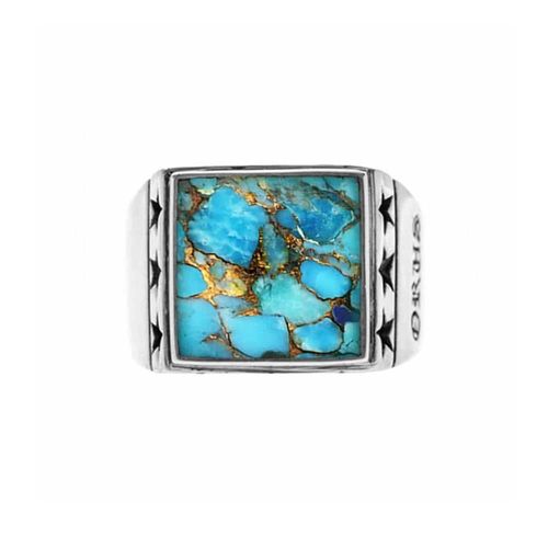 Chevalière Argent Homme Étoiles Pierre Turquoise