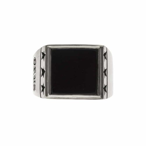 Chevalière Homme Étoiles Onyx Argent
