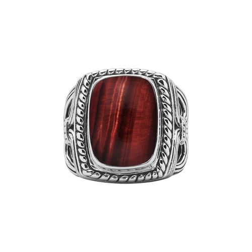 Bague Argent Homme Temple Pierre ?Il De Tigre Rouge
