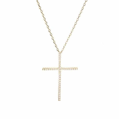 Collier Argent Doré Croix Verticale