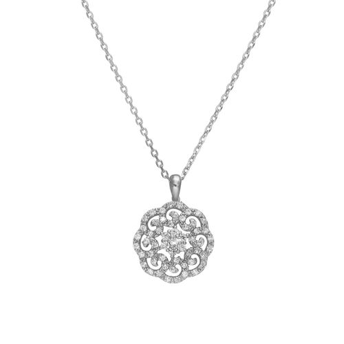 Collier Argent Pendentif Fleur Scintillante Serti Oxyde Zirconium