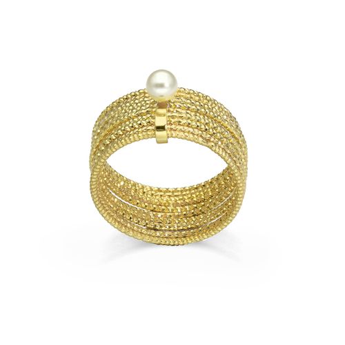Bague En Argent Doré Multi Cercles Avec Perle Naturelle