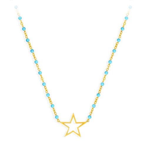 Collier Argent Doré Étoile Et Pierre Turquoise