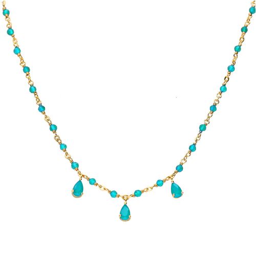 Collier Argent Doré Et Pierres Naturelles Turquoise