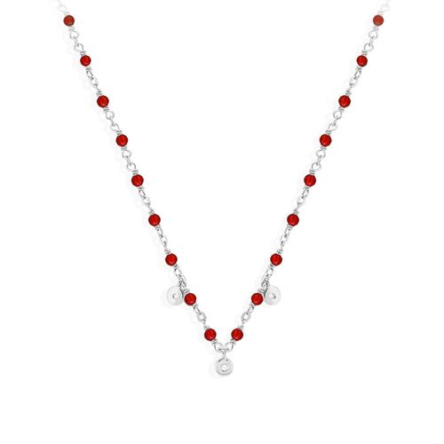 Collier Argent Rhodié Serties Et Pierre Onyx Rouge