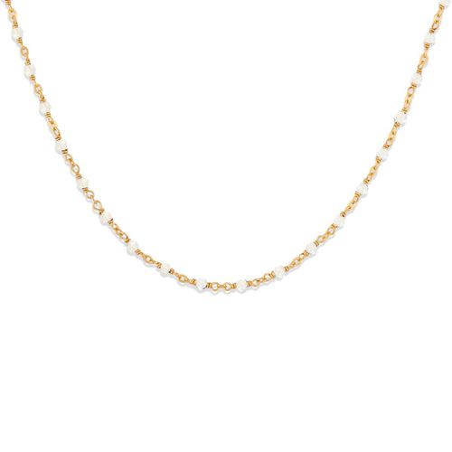 Collier Argent Doré Et Pierres Naturelles Blanche