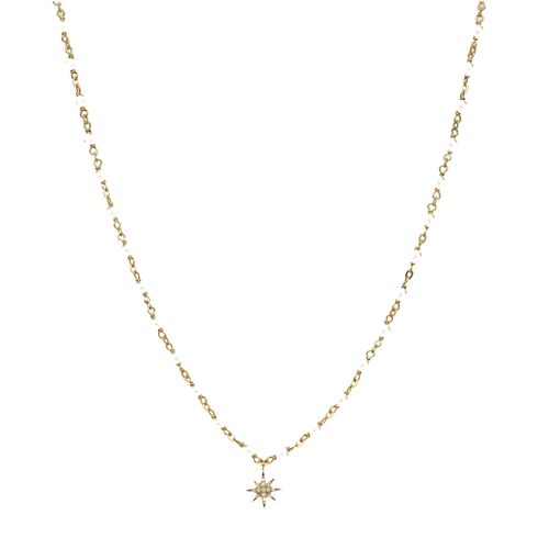 Collier Argent Doré Étoile En Zirconium Blanc Et Perles Naturelles Blanche