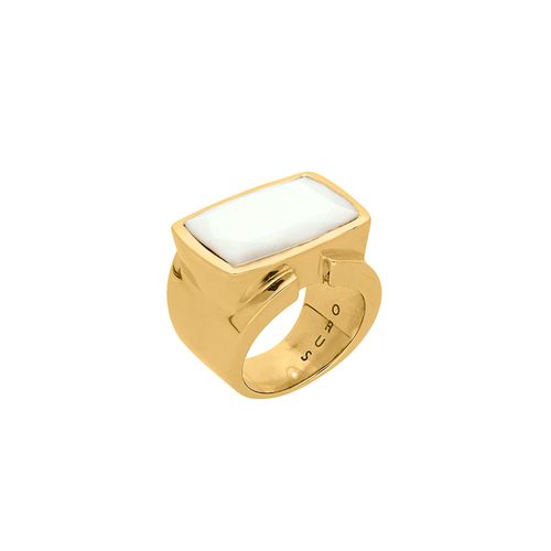 Bague Isis Argent Doré Pierre Agate Blanche