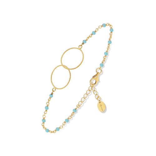 Bracelet Argent Doré Double Rond Et Pierre Turquoise