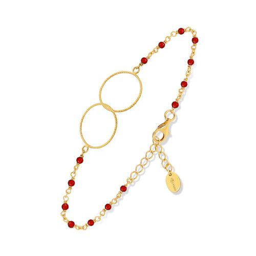 Bracelet Argent Doré Double Rond Et Pierre Rouge