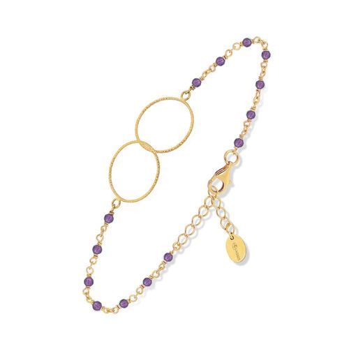 Bracelet Argent Doré Double Rond Et Pierre Amethyste