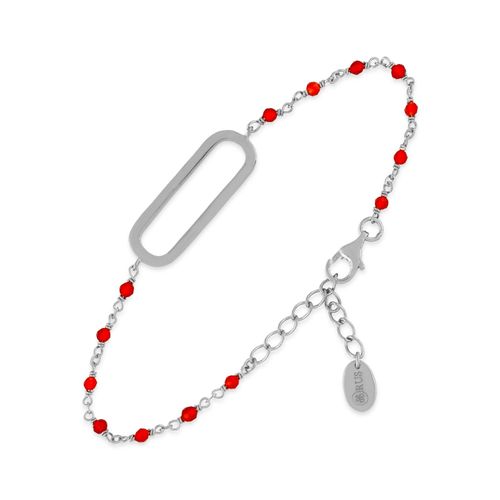 Bracelet En Argent Rhodié Lingot Pierres Rouges