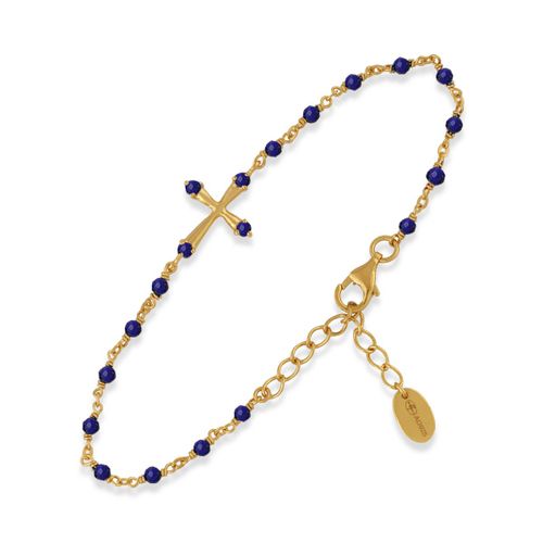 Bracelet En Argent Doré Croix Pierres Naturelles Lapis