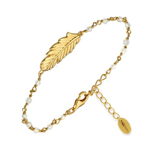 Bracelet En Argent Doré Plume Pierres Blanches