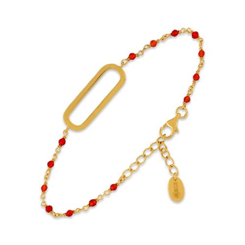 Bracelet En Argent Doré Lingot Pierres Rouges