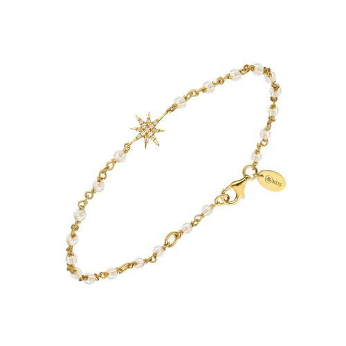 Bracelet Argent Doré Étoile Zirconium Blanc Et Pierre De Lune Naturelles Blanche