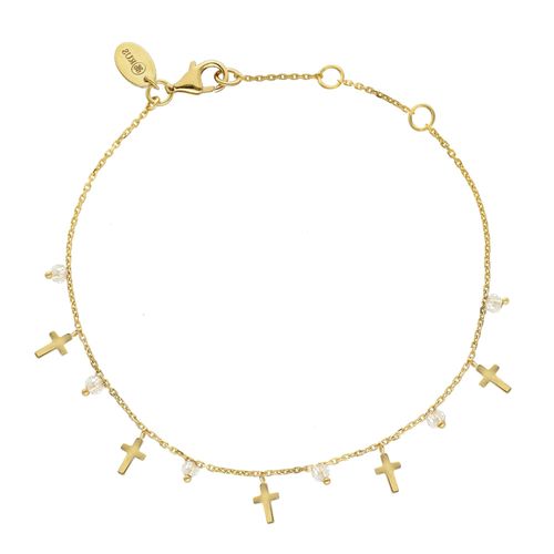 Bracelet Argent Doré Motif Croix Et Pierre De Lune Blanche