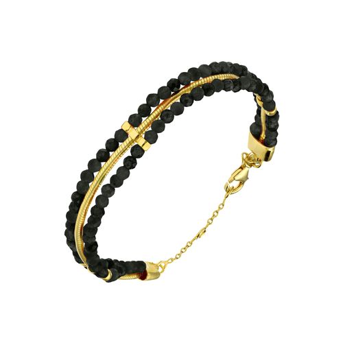 Bracelet Argent Noir Doré Triples Chaines Serpentine Et Perles