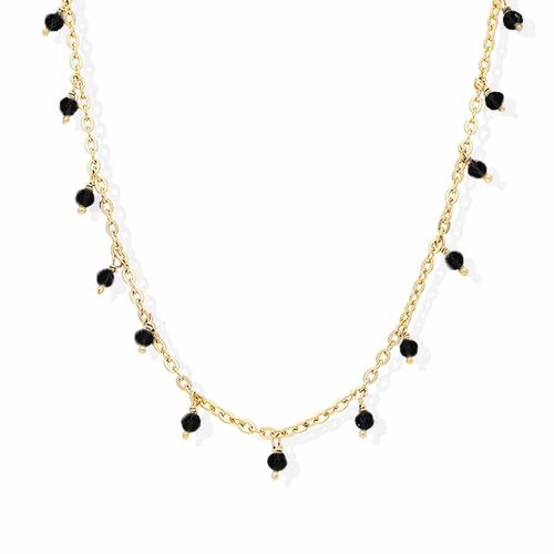 Collier Argent Doré Petites Gouttes Perles Spinelle Noire