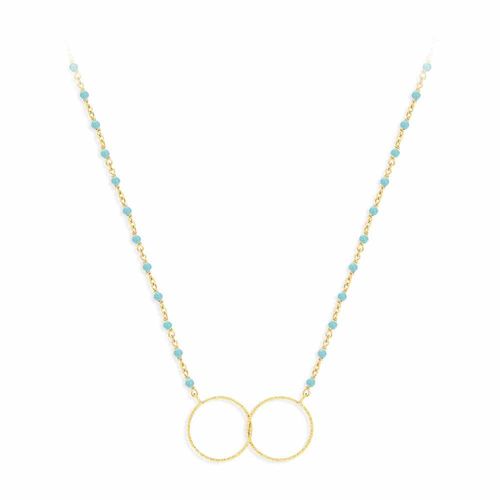 Collier Argent Doré Double Rond Et Pierre Turquoise