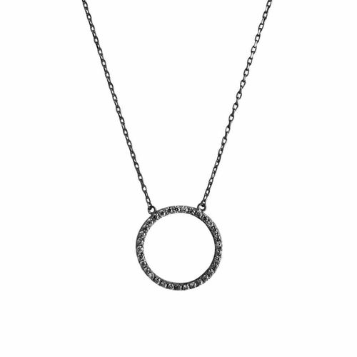 Collier Argent Noir Cercle De Vie Noir