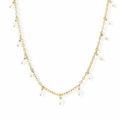 Collier Argent Doré Petites Gouttes Perles Pierre De Lune Blanche
