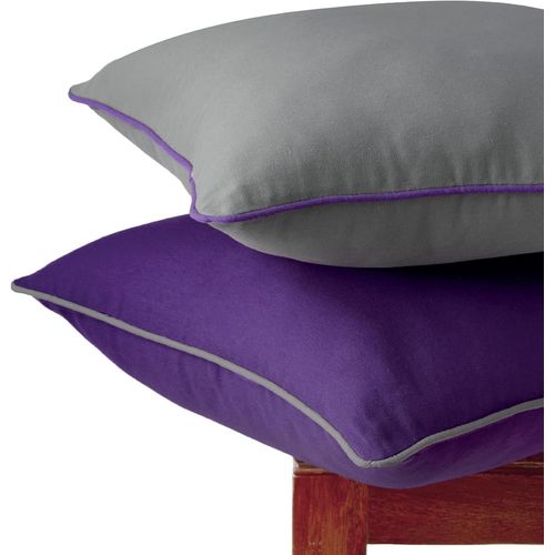 Ershi-Lot De 2 Housses De Coussin Bicolores \U2013 Gris + Violet \U2013 40x40 Cm, Taies D'oreiller Modernes En Toile De Coton Tein[2205]