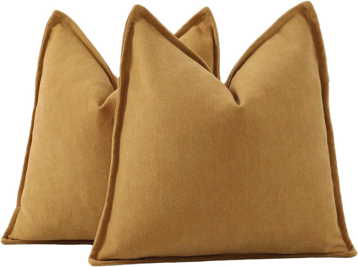 ERSHI-Lot de 2 Doux Housses de Coussin en Chenille Texturée Douce Simple décorative pour canapé Chambre Jaune Moutarde 40 x 40 cm[1505]