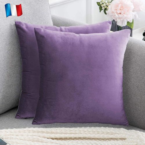ERSHI-Lot de 2 Housse de Coussin décorative Violet Lavande Velours 50x50 cm Uni, Taie d'oreiller Carré Doux et Moderne, Décoration[2099]