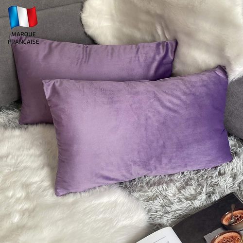 ERSHI-Lot de 2 Housse de Coussin décorative Violet Lavande Velours 30x50 cm Uni, Taie d'oreiller Rectangulaire Doux et Moderne, Dé[2098]