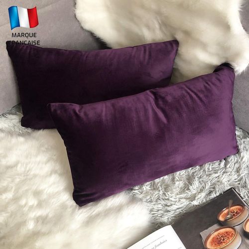 ERSHI-Lot de 2 Housse de Coussin Aubergine Violet Velours 40x80 cm Uni, Taie d'oreiller Carré Doux et Moderne pour Scandinave Pour[2115]