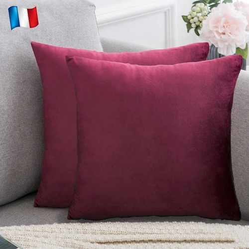 ERSHI-Lot de 2 Housses de Coussin Prune Velours 40x40 cm Uni, Taie d'oreiller Carré Doux et Moderne pour Salon Scandinave Pourpre [2121]