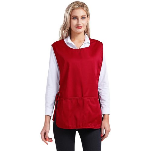 Ershi-Tablier Pour Femmes Plaine Large Pocket Side Fastening Tablier Rouge Bleu Royal Avec Profondes, Blouse Avec Attaches Latéral[1234]