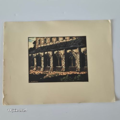 Gravure Sur Bois Dessinée Par Ferdinand Dubreuil. 1950, Abbaye De Bourgueil, D'Indre Et Loire