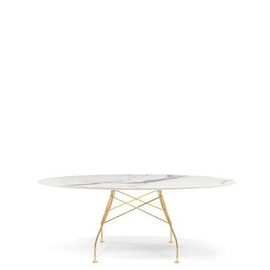 Kartell - Table Glossy - Marbre Blanc - Doré - Oval - Blanc