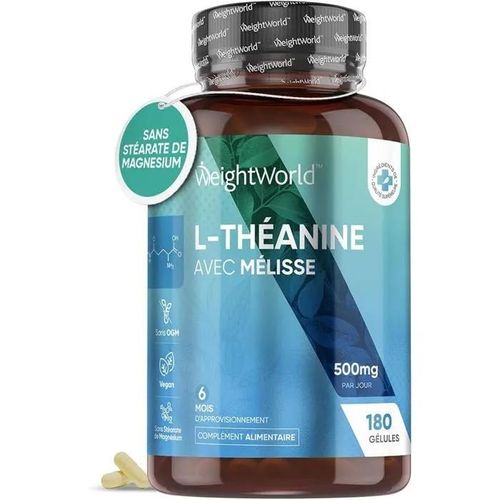 L-Theanine 500mg - Camellia Sinensis, Acide Aminé De Thé Vert Enrichi En Mélisse - Sans Stéarate De Magnesium & Sans Fructose