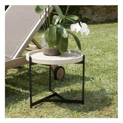 Macabane - Hans - Table D'appoint 52x50cm Plateau Béton Beige Pieds Métal Noir - Beige