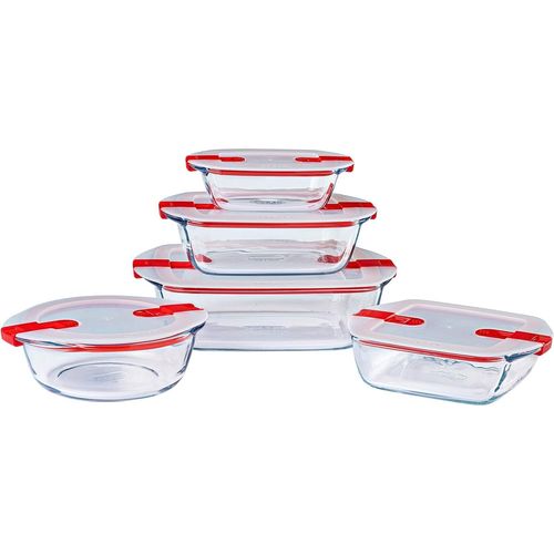 Kyaoayo-Cook & Heat - Lot De 5 Boites - Tailles Et Formes Différentes - Verre Borosilicate - Couvercle Hérmétique Spécial Micro-Onde - Made In France