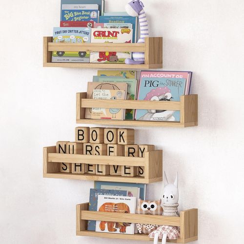 Kyaoayo-Lot De 4 Étagères Flottantes En Bois Naturel Pour Chambre D'enfant 41 Cm, Idéal Pour Livres, Jouets Et Décoration, Bibliothèque Murale Flottante Pour Chambre D'enfant Et Enfants