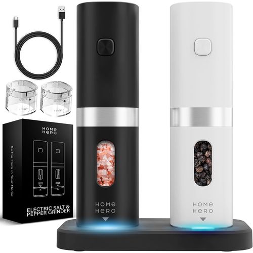 KYAOAYO-Moulin À Sel Et À Poivre Électrique - Moulin À Sel Et À Poivre Automatique Rechargeable - Salière Et Poivrière Électriques Avec Lumière Led, Moulin À Poivre Et Moulin À Sel Électrique, Lot De