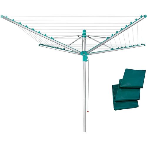 KYAOAYO-Séchoir Parapluie Linomatic 500 Easy Avec Housse De Protection, Douille De Sol, Système Easy-Lift, Etendoir À Linge 50M, Séchoir À Linge À Rétractation Automatique Des Fils