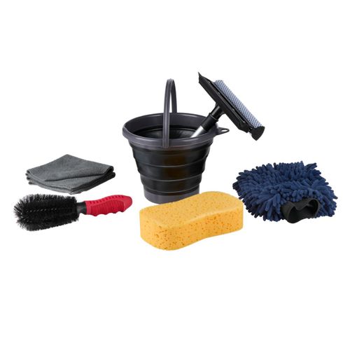 Dirt Devil Kit Nettoyage Voiture 7 Pièces - Gant Microfibre, Chiffons, Brosse Jantes - Seau Pliable, Raclette Et Éponge - Nettoyage Intérieur Et Extérieur Auto