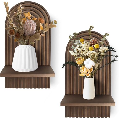 Kyaoayo-2 Pcs Étagères En Bois Pour La Décoration Murale Étagère Murale Bohème Moderne Support Mural En Bois Bohème Style Étagère Pour La Cuisine, La Chambre, La Salle De Bain(Marron)