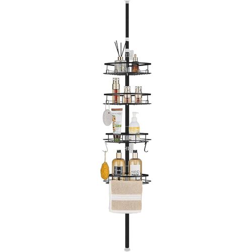 Kyaoayo-Etagere Douche Telescopique Avec 4 Étagère De Rangement D'angle Pour Salle De Bain Et Wc Réglable En Hauteur 85-325cm Métal Noir