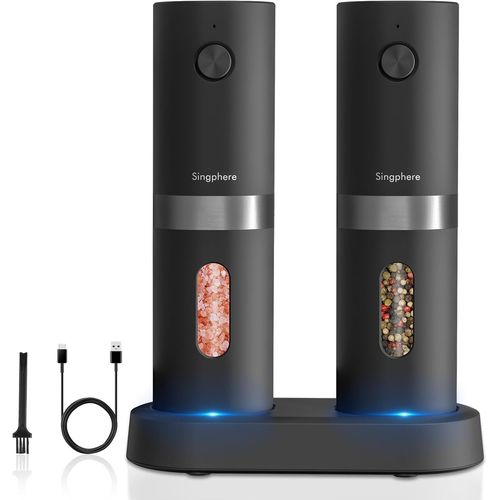 KYAOAYO-Singhere Moulin À Sel Et Poivre Électrique Avec Base Rechargeable Moulin À Sel Et Poivre Réglable Moulin A Poivre Electrique Avec Lampe Led Salieres Et Poivrieres Electrique