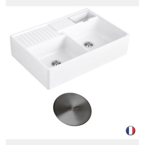 Villeroy & Boch - Evier timbre d'office VILLEROY ET BOCH Tradition 89,5 x 63 céramique vidage auto blanc + Cache bonde anthracite - Blanc