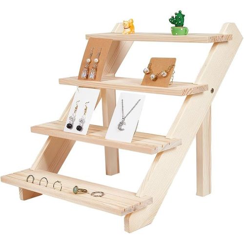 Kyaoayo-Présentoir De Boucles D'oreilles En Bois À 4 Niveau, Présentoir De Carte De Bijoux Au Détail Personnalisé Portable Boucle D'oreille Anneau Organisateur Support Vitrine Bijoux Collection