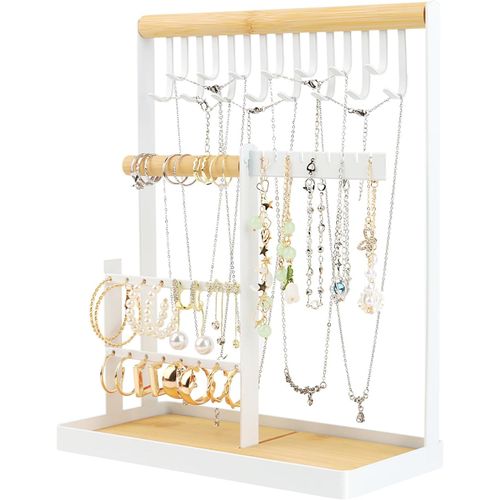Kyaoayo-Présentoir À Bijoux, Présentoir À Bijoux Porte-Chaîne, Arbre À Bijoux À 4 Niveaux, Presentoir Boucle D'oreille Avec Base En Bois, Porte Bijoux Femme Pour Colliers, Boucles Doreilles, Bagues