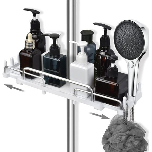 KYAOAYO-tagère De Douche Télescopique 32-48 Cm, Suspendre Pour Salle De Bain Sans Perçage, Étagère De Rangement Pour Barre De Douche De 18 À 25 Mm (Blanc)
