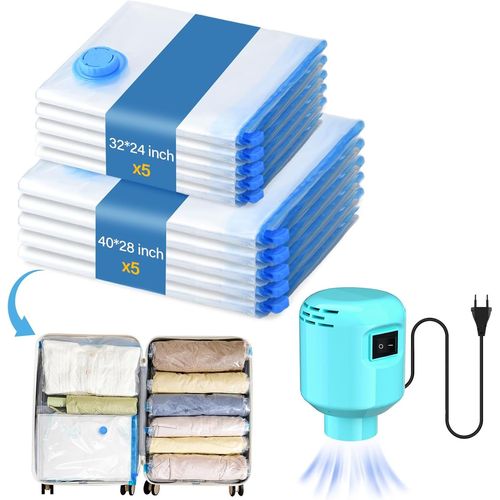 KYAOAYO-Sac Rangement Sous Vide Aspirateur¿(5 Jumbo+5M),Réutilisables Sacs À Vide Pour Couettes,Sac De Rangement Sous Vide Pour Vêtements, Couettes, Voyages